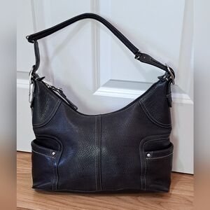 Fossil 75082 Black Pebbled Leather Hobo Handbag Purse